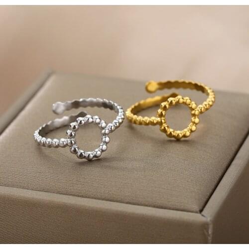 Aesthetic Round Rings For Women Stainless Steel Gold Hollow Opening Finger Ring Wedding Jewelry Gift Bijoxu Femme Anillos