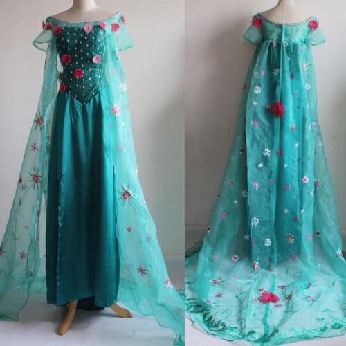 Movie Queen Ice Snow Fever Cosplay Costume Elsa Princess Dress Adult Women Halloween Carnival Ball Gown