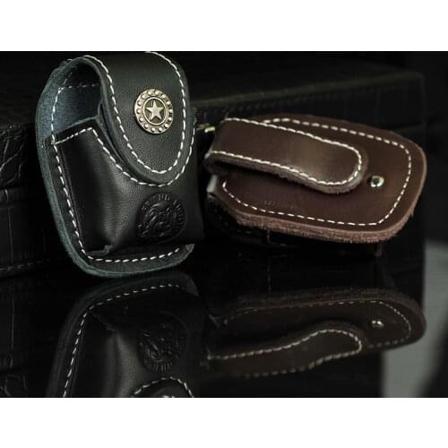 Leather lighter cover portable cigarette Lighter cover box black brown leather clasp style lighter case smoking access YJ604