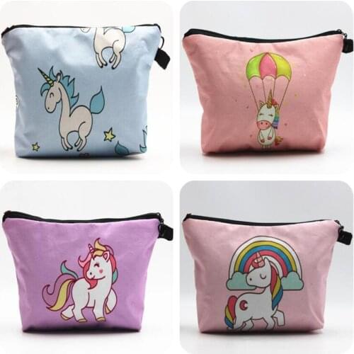 M500 Cute Women Cosmetic Bag 3D High Definition Printing Cartoon Cute Pony Unicorn Multifunctional Women bag