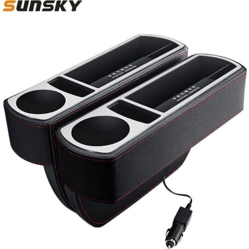 Multi-functional Car Dual USB Wireless Fast Charge Console PU Leather Box Cup Holder Seat Gap Side Storage Box