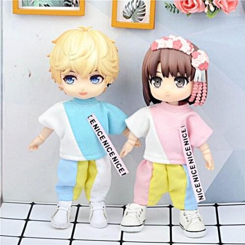 New ob11 BJD 16cm Doll GSC Clothes Streamer Fashion Top Colorblock T-shirt 1/12 Dolls Universal Accessory Toys for Girls Diy