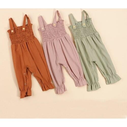 Newest Kids Baby Jumpsuit, Summer Solid Color Sleeveless Off Shoulder Romper Playsuits for Girls, 0-18 Months