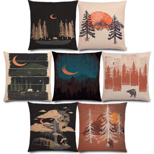New Animals Wild Adventure Spot Woods Starry Night Mountains Sun Moon Winter Exploration Camping Cushion Cover Pillow Case