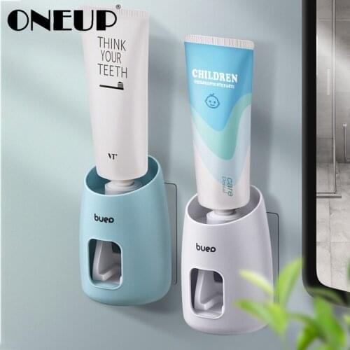 ONEUP Wall Mounted Automatic Toothpaste Dispenser Plastic Portable Toothpaste Squeezer Toothbrush Holder Bathroom Accessories