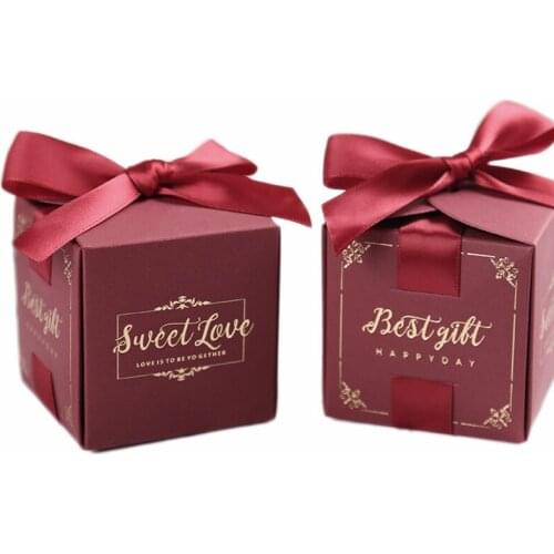 Gift Box Package Chocolate Candy Boxes Wedding Favors Boxes Ribbons Square Wedding Party Supplies Sweet Gift Boxes