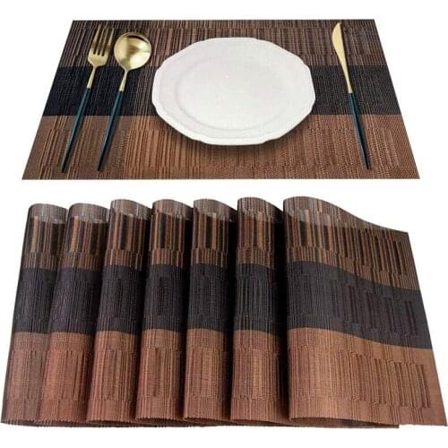Placemat, 8 Woven Vinyl Placemats Per Group, Bamboo PVC Insulation Mat Meal Suitable for Kitchen Table