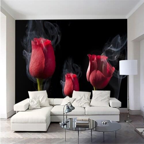 Custom modern 3d photo non-woven wallpaper romantic smoke red rose living room bedroom TV background wall paper home decor
