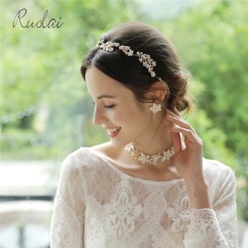 European Gold Color Headband Flowers Crystal Hair Clip Vine Bridal Hair Jewelry Wedding Accessories Bridal Headband HD49