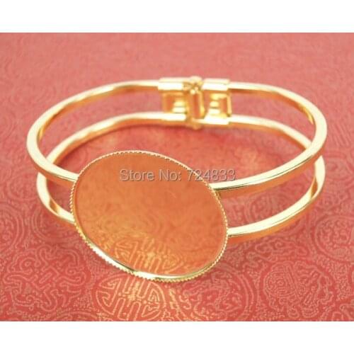 Blank Bracelet Bases Findings Golden tone Plated Round Bezel Cameo Cabochons Spring Cuff Bangle Settings
