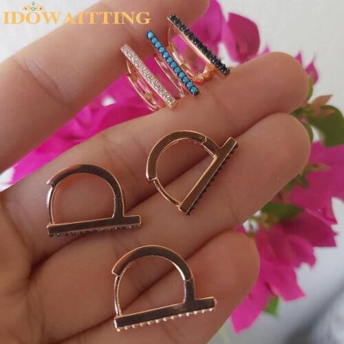 Geometric blue turquoises stone with bling 5A cubic zirconia hoop earring simple classic fashion minimal cz bar women jewelry