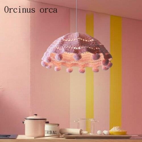 Nordic modern simplified HANDMADE KNITTED chandeliers for male and female bedroom children room warm wool knitted chandeliers