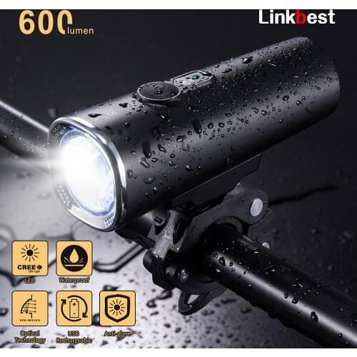 Linkbest Super Bright 600 Lumen USB Rechargeable LED Bike Light Set-Close Range Beam-IPX5- Power Indicator Fits ALL BIKES
