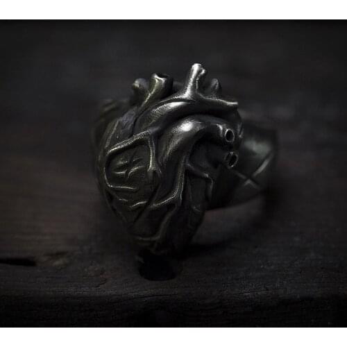 Stainless Steel Unique New Vintage Heart Ring Biker Punk Rock Gothic Punk Santa Muerte Jewelry Ring Party Wholesale OSR533