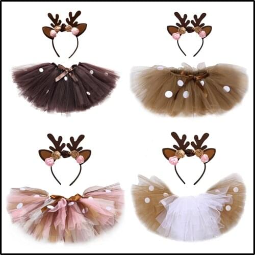 Deer Girl Tutu Skirt Christmas Costume New 4 Colors Kids Reindeer Tulle Skirt For Halloween Carnival Children Outfit 1-14 Years