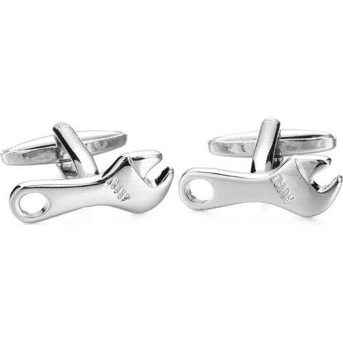 DY new high quality fashion men French shirt Cufflinks Senior engineer silvery stainless steel wrench cufflinks