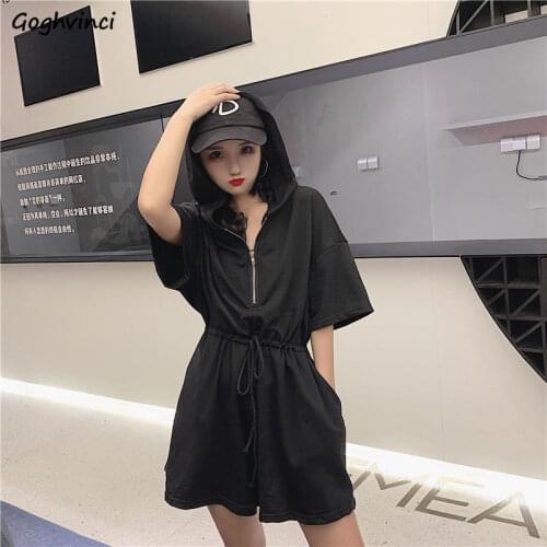 Rompers Women Plus Size Hooded Drawstring Zipper Solid Korean Style Harajuku Trendy Baggy High Street Outwear Ladies Clothing