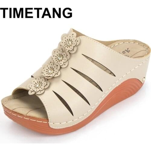 TIMETANG 2021Summer Slip On Women Wedges Slippers Fashion Open Toe Ladies Casual Shoes Comfortable Hollow Flowers Seaside beach