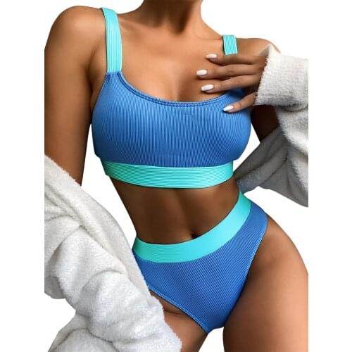 Ladies Swimwear High Waist Split Women Sexy Swimsuit Ladies High Waist Color Block Split Swimsuit Bikini Well-suited