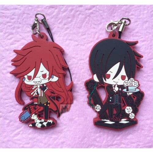 1pcs 6.5cm Anime Keychain Book of Circus Black Bulter Kuroshitsuji Sebastian Death Grell Sutcliff Keyring Pendant Llavero del
