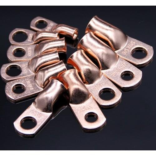 10PCS Copper Ring Terminals Wire Battery Terminals Crimp Soldered Connector Electrical Cable Lugs Eyelet 1/0 AWG-8AWG