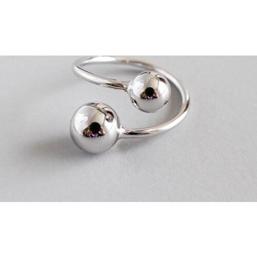 100% Authentic 925 Sterling Silver Fine Jewelry Geometric Double polished Ball Ring J67