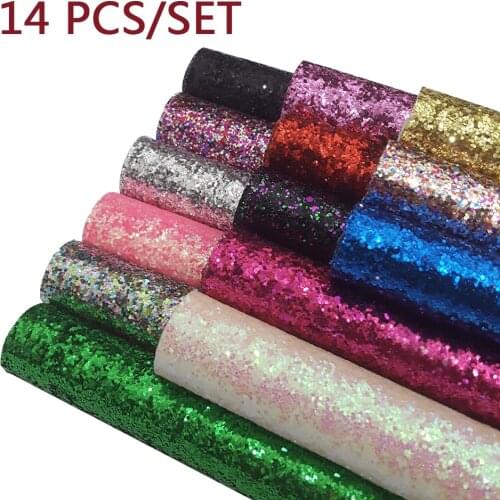 14pcs 22*30cm Faux Leather Sheets Chunky Glitter Fabric Shiny Gold Synthetic Hairbow Fabric DIY Accessories Synthetic Leather