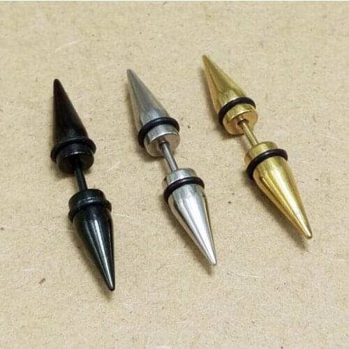 2pcs Fashion Rock Punk Gothic Style Mens Spike Stud Earrings Stainless Steel black gold sliver earrings for boy men girl women