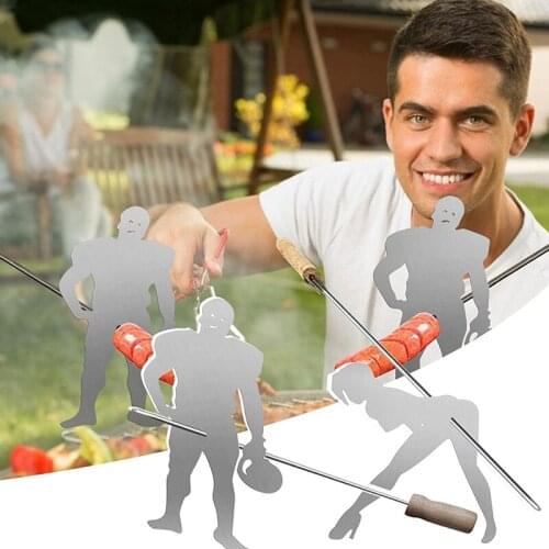 2 PCS Steel Hot Dog/Marshmallow Roasters Hunk Man & Sexy Woman Shaped Campfire Skewer Stick Barbecue Forks for Grill