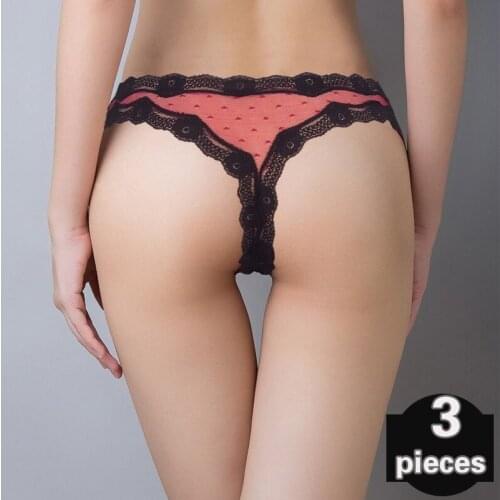 3 pcs Womens lace shorts Womens underpants Sexy lingerie mesh Panties low-waist Female underwear Ultra-thin G-string thong
