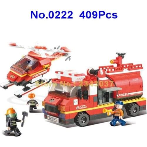 Sluban 0222 409pcs Urban Fire Service Firefighter First Aid Vanguard Helicopter Truck Building Block Toy