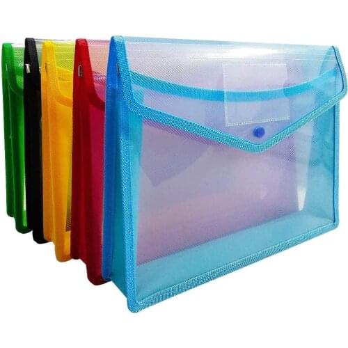 5 Pcs Plastic Folders A4 Popper Wallet Document File Folder Pockets with Quick Snap Closure Waterproof Transparent Large Capacit