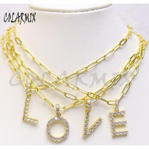 8 Pcs Zircon Letter pendant necklace Gold color zircon necklace handmade new design jewelry necklace gift for lady