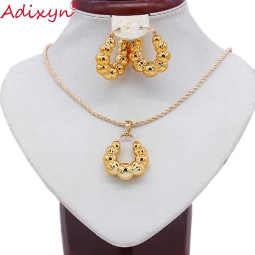 Adixyn Trendy Rose Gold Color Earrings/Pendant/Necklace Jewelry Sets Ethiopian/India/Nigerian For Women/Girls N08086