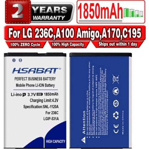 HSABAT LGIP-531A 1850mAh Battery for LG 236C,A100 Amigo,A170,C195,G320GB,GB100,GB101,GB106,GB110,GB125,GM205,GS101,KG280,KU250