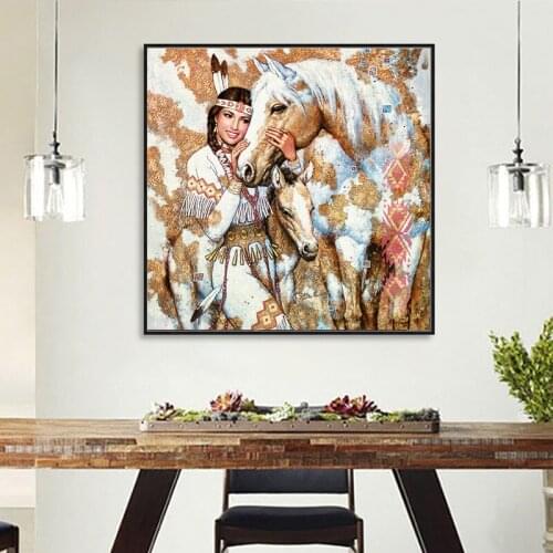 American Women and Horse Canvas Art Painting Wall Painting Print Poster Wall Art Bedroom Living Room Modern Home Decorati