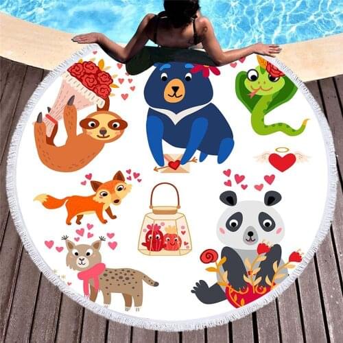 Free shipping Cute Animal Panda Tiger Bear Monkey Fox Peacock Swan Sweet Love Pattern Swim Pool Bath beach towel Blanket