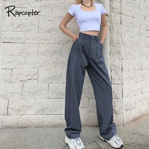 Rapcopter High Waist Pants 90S Loose Cargo Pants Pockets Trousers Office Ladies Pants Boyfriends Streetwear Fashion Pants 2020