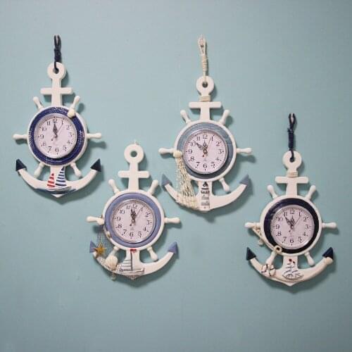 Anchor Clock Beach Sea Theme Nautical Ship Wheel Rudder Steering Wheel Decor Wall Hanging Decoration factory outlet Mediterranea
