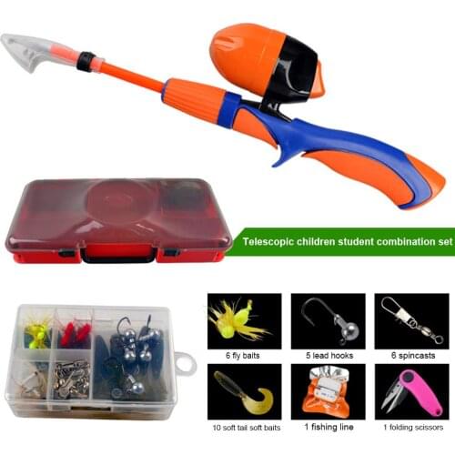 Kids Fishing Pole Portable Telescopic Fishing Rod Set With Spincast Fishing Reel Tackle Box For Boys Girls