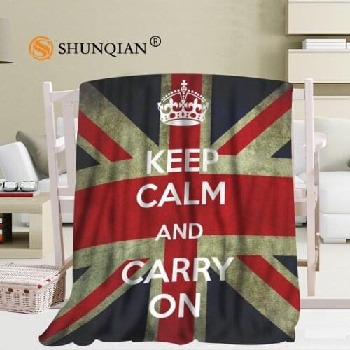 Custom keep calm and carry on blanket Flannel Fabric56x80inch 50X60inch 40X50inch Sofa Bed Blanket Kid Adult Warm Blanket