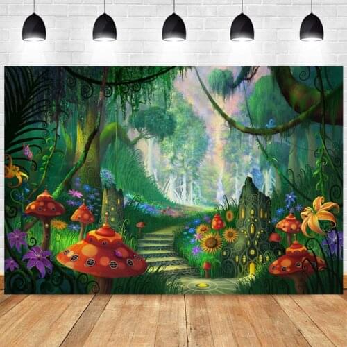 Alice in Wonderland Photo Backdrop Cartoon Kids Happy Birthday Party Girls Photograph Background Banner Photocall Decoration