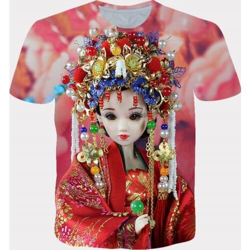 Boys Girls T-Shirt 2021 Summer Short-Sleeved High-Quality Fun Childrens Clothing 3D Printing Cartoon Peking Opera Pullover Top
