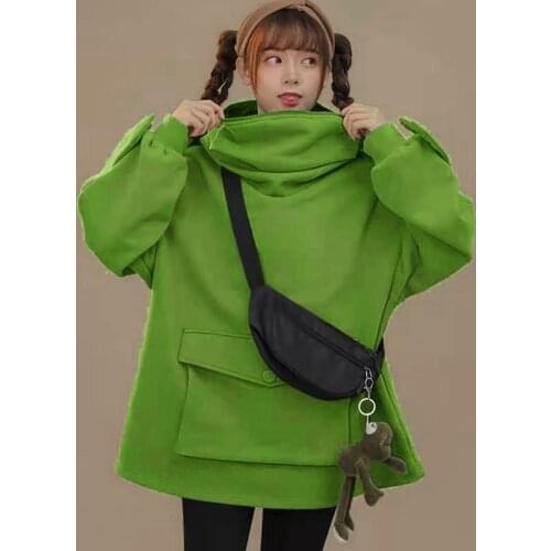 Harajuku Kawaii Frog Pullover Cotton Hoodies With Big Pocket Women Cute Long Sleeve Hooded Sweatershirt Autumn Winter Clothes A4