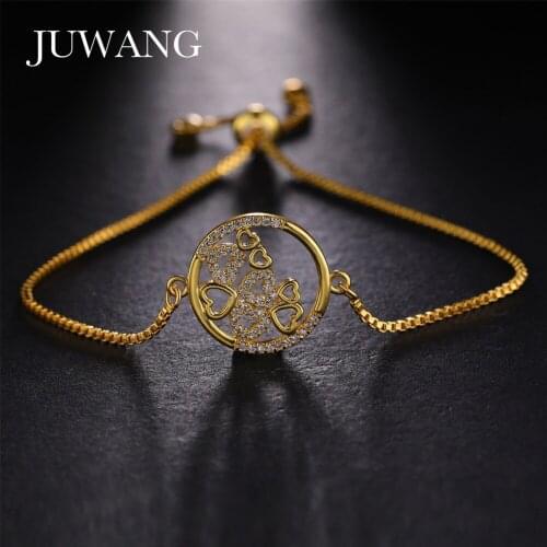 JUWANG Gold Heart Bracelets&Bangles Jewelry Cubic Zircon For Women Lovers Wedding Charm Bracelet Adjustable Chain