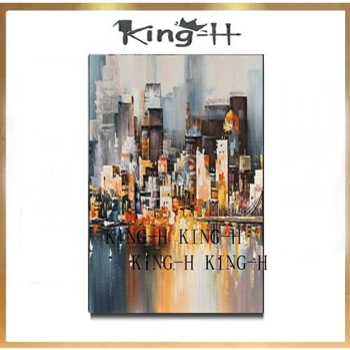 New Design Artist Hand-painted High Quality Colorful Houses Oil Painting on Canvas Modern Building Oil Painting for Living Room