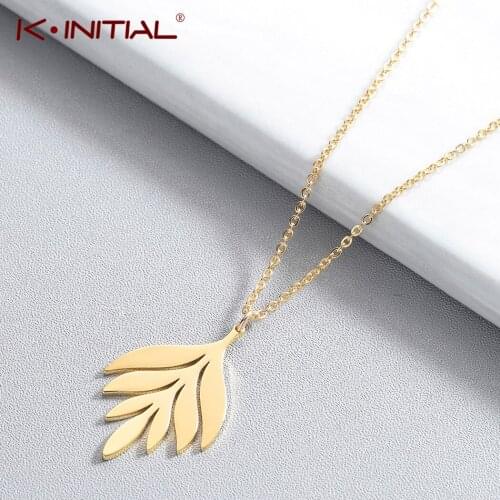 Kinitial New Tree Leaf Necklaces For Women Men Stailess Steel Small Leaf Pendants Necklaces Unisex Plant Necklace Jewelry Collar