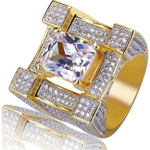 Hip Hop Rock Rings For Men Gifts High Quality Iced Out Luxury 3D Geometric Micro Pave Zircon Mens Rings