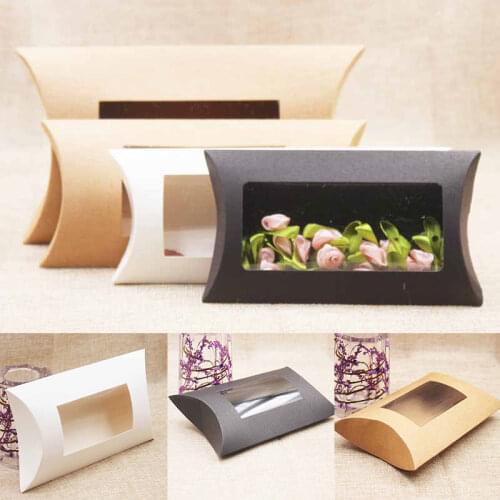 Diy blank cardboard pillow window box with clear pvc window for proucts/gifts/favors/display packing show Kraft Paper Boxes