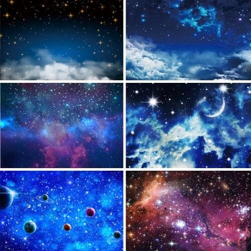 Laeacco Dark Blue Sky Clouds Night Scenic Glitter Starry Star Photography Backdrop Baby Shower Photocall Background Photo Studio